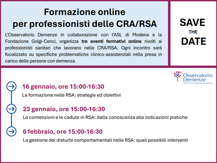 immagine che descrive scopo e date del corso sulla gestione demenza dell'ISS